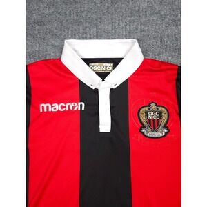 MACRON OGC NICE Polo Shirt Men's Medium Stripoed Embroidered Soccer